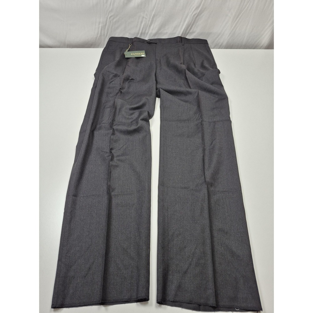 VTG Zanieri Wool Pants Men's 46x37 Gray Super 100's Pleated Italy Unhemmed NWT